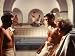 Actors Sir Laurence Olivier, John Gavin and Charles Laughton in a Scene from the Film...