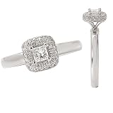 14k white gold princess cut diamond engagement ring with round diamonds