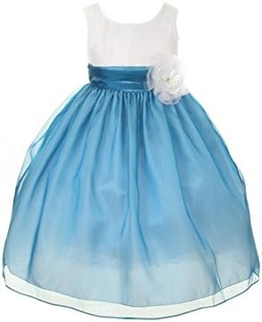 Big Girls Teal Organza White Bodice Flower Girl Easter Dress 10