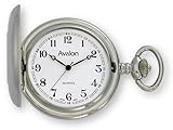 Avalon Silver tone Covered Pocket Watch with Chain, # 1147SL