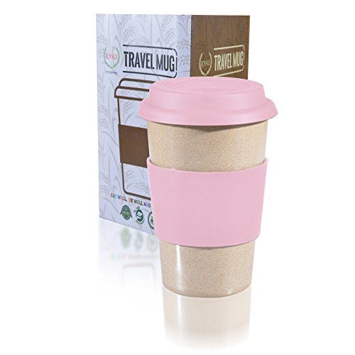 16OZ Reusable To Go PINK Travel Mug Leak proof with Lid & Heat Resistant Non slip Grip. Made with 100% Organic Eco friendly Biodegradable Material FDA approved BPA free. FREE recipe eBook