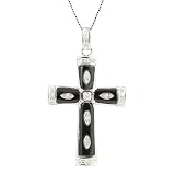 10k White Gold Diamond and Onyx Cross Pendant (1 8 cttw, H-I Color, I1-I2 Clarity), 18