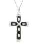 10k White Gold Diamond and Onyx Cross Pendant (1/8 cttw, H-I Color, I1-I2 Clarity), 18"