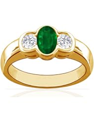 18K Yellow Gold Oval Cut Emerald Three Stone Ring