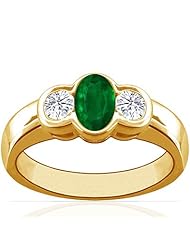 14K Yellow Gold Oval Cut Emerald Three Stone Ring