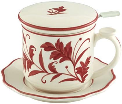 Red Leaf Ceramic Tea Mug, With Infuser and Lid