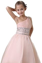 Girls One Shoulder Backless Lace-Up Crystal  Floor Length  Ball Gown  Dress