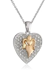 18k Gold Plated Sterling Silver Diamond-Accented Heart with Angel Pendant Necklace (0.02 cttw, I-J Color, I3 Clarity), 18"