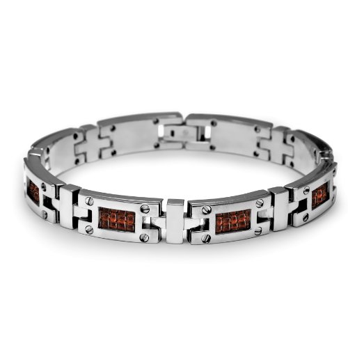 Edward Mirell Men's Grey Titanium and Brown Leather Link Bracelet, 8