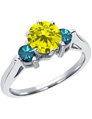 0.68 Ct Round Canary and Blue Diamond 14K White Gold 3-Stone Ring