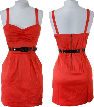 GRASS Stretch Satin Belted Dress