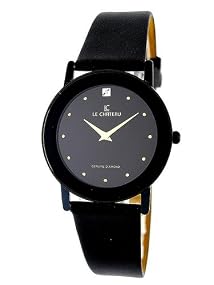 Le Chateau #5094M Men's Black Tone Black Elegant Slim Leather Strap Watch