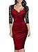 Miusol Women's Deep-V Neck Ruffles Floral Lace Fitted Retro Evening Pencil Dress (Medium, Wine)