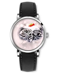 SPRAWL Aanalog Fashion Series Silver Ladies Watches of Genuine Black Leather Strap,Unique Wrist Watch for Women Girls Designed with Strawberries wrapped in a scarf