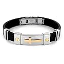 Stainless Steel and Black Rubber Bracelet With Gold Plated Cross