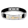 Stainless Steel and Black Rubber Bracelet With Gold Plated Cross