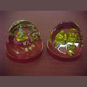 Buddha Paper Weights with Floating Money and Coins