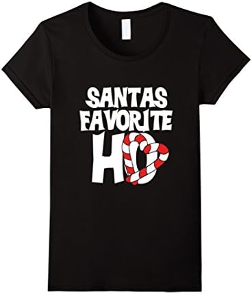Women's Santas Favorite HO shirt cute Santa Claus Christmas tee Large Black