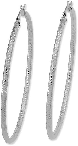Extra Large 14k White Gold 2" Hoop Earrings, Mirror Sparkling Diamond Cut, 2mm x 50mm 2" diameter, HYPOALLERGENIC | FREE Shipping + FREE Holiday Gift Wrap - NO SALES TAX exc. MA