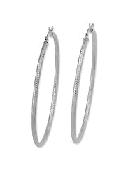 Extra Large 14k White Gold 2" Hoop Earrings, Mirror Sparkling Diamond Cut, 2mm x 50mm diameter, HYPOALLERGENIC