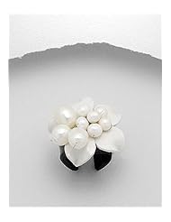 White Flower Leather Dyed Fresh Water Pearls Ring