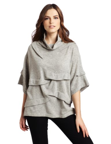 Nicole Miller Women's Tidal Pleated Sweater, Light Grey, Petite