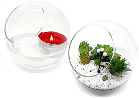 Best Quality | Glass Planter Terrarium Vase &amp; Candle Holder | Set of Two | 3mm Borosilicate Glass | 5.1'' Diameter
