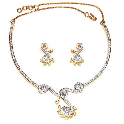 Valentine Day Gift - Gold Plated Chokar Necklaces Cubic Zirconia Handmade Costume Jewelry