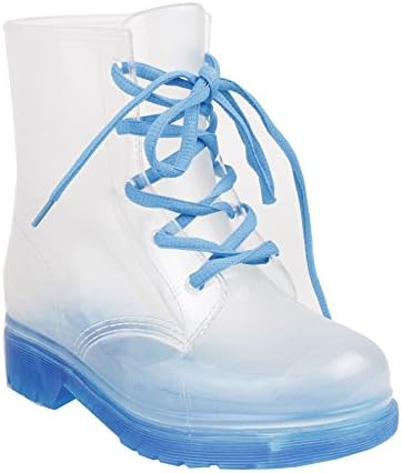 YOKI LUANN-12 Women's Round Toe Lace Up Ankle High Colorful Jelly Rain Boots, Color:BLUE, Size:6