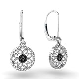 14K White Gold Genuine Round Black Diamond Antique Style Earrings