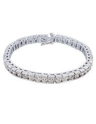 14k White Gold 12 Carat Box Shape Round Diamond Tennis Bracelet