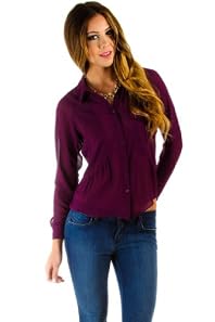 Sheer Button Down Open Back Blouse in Purple