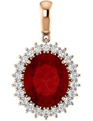 10K Rose Gold 12.00x10.00mm Oval Cut Chatham Created Ruby and Diamond Pendant -- LIFETIME WARRANTY