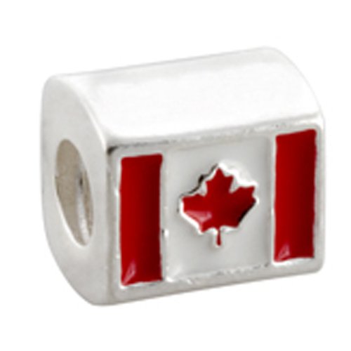 Avedon Polished Sterling Silver Enamel Canada Flag Slide Charm