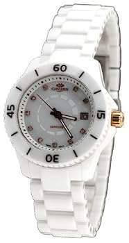 Oniss #ON8205-LRG7 Women's Rose Gold Trim Diamond Marker White Ceramic Watch