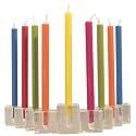Glass Block Menorah with Rainbow Candles Judaica