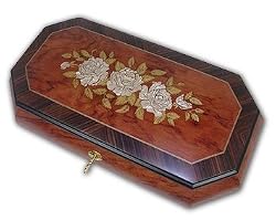 Wooden Sorrento Inlaid Musical Jewelry Box With Beautiful Floral Inlay With 36 Note