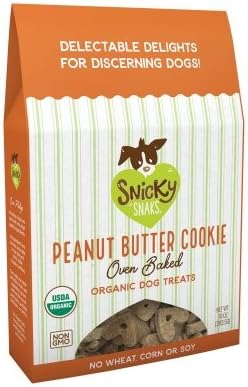 Snicky Snaks Organic Peanut Butter Dog Treats 10Oz - All Natural, Usda Certified Organic Dog Treat, Non-Gmo, Usa Made