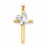 14k Two-tone Cross with Butterfly Pendant