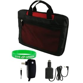 Acer Aspire One AOD150-1165 10.1-Inch Lightweight Checkpoint Friendly Netbook Bag - Bundle with Car and Wall Home Charger - Red Black