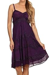 Cotton/Crepe/Rayon Elasticized   Waistline Spaghetti Strap Embroidered Lace  Dress