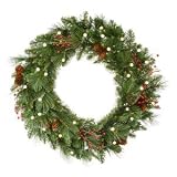 24" Mixed Pine Christmas Wreath w/ 35 WmWht Battery Operated Lights
