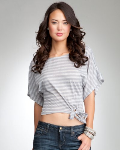 Bebe Metallic Stripe Kimono Tie Top Frost Grey Size Medium