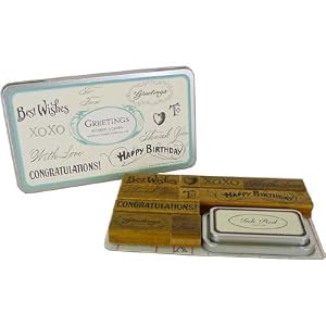 Cavallini Greetings Best Wishes 10 different Stamps in tin with Ink pad