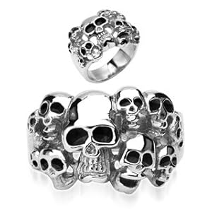 Emeco ® Edelstahl Ring Stainless Steel Biker Multi Totenkopf Cluster Skulls R7684-X, 61mm