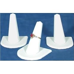 3 White Leather Ring Finger Jewelry Holder Showcase Display Stands