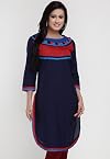 3/4Th Sleeve Solid Blue Kurti - Mksp