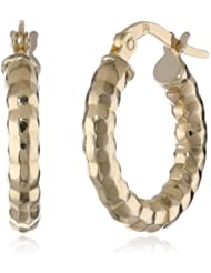 14k Italian Yellow Gold 10mm Diamond Cut Hoop Earrings