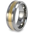 Three Tone Brushed Polished Titanium Ring Gold Plated With Beveled Edges (Sizes 8 - 12)