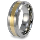 Three Tone Brushed Polished Titanium Ring Gold Plated with Beveled Edges (Sizes 9 - 12)